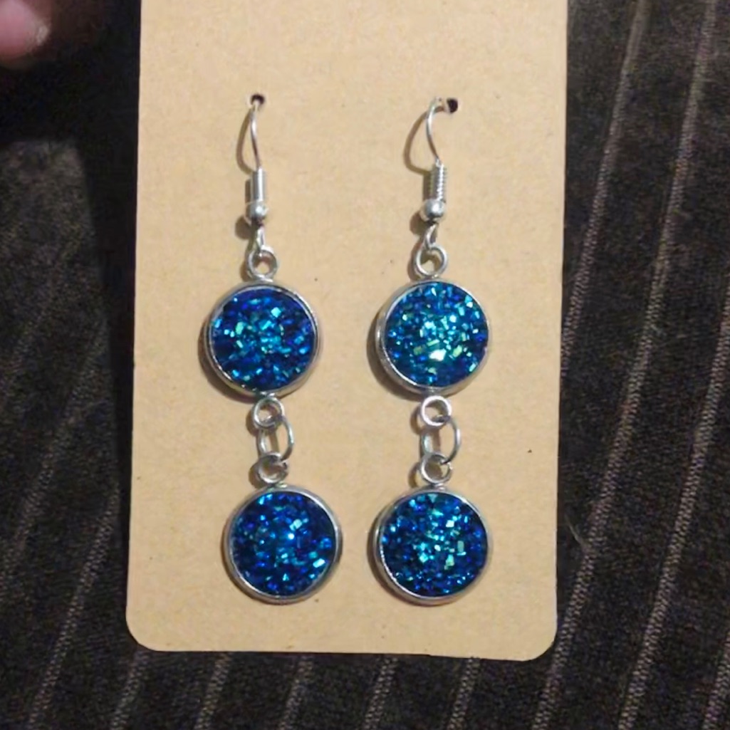 Beautiful Handmade Double Drop Druzy Earrings